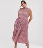 Little Mistress Plus Lace Top Midaxi Dress With Pleated Skirt In Blush - Pink