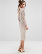 Warehouse Crushed Velvet Bodycon Dress - Brown
