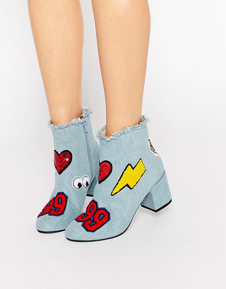 Asos Rowdy Patchwork Ankle Boots - Denim
