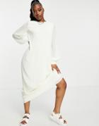 Na-kd Organza Volume Sleeve Midi Dress In White