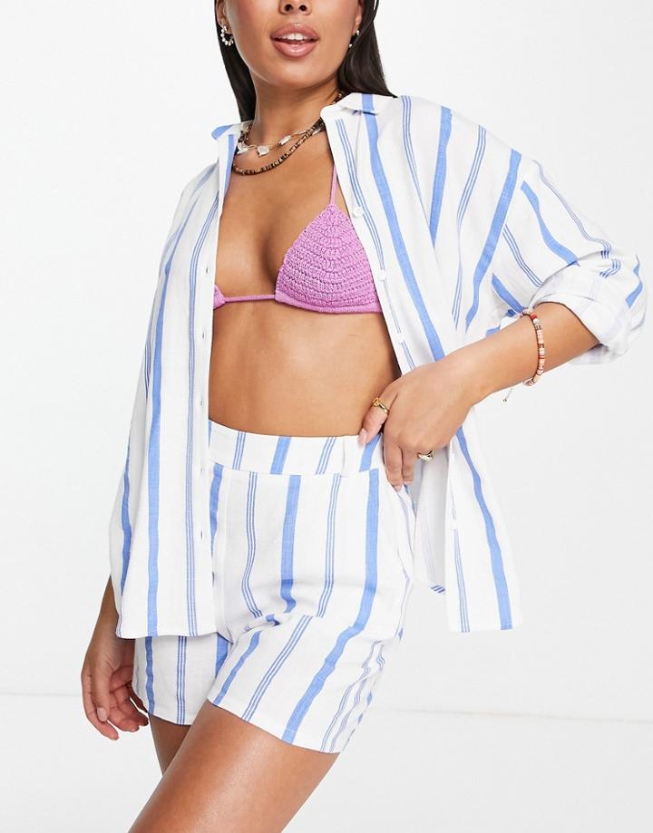4th & Reckless Mackenzie Beach Shirt In Blue Stripe - Part Of A Set-multi