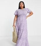 Missguided Plus Animal Print Tiered Maxi Dress With Shirred Bodice In Lilac-purple