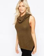 Oasis Ribbed Cowl Neck Sweater - Khaki