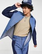 Vintage Supply Long Sleeve Denim Shirt With Cut And Sew Wave Pattern - Part Of A Set-blue