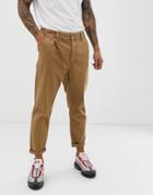 Bershka Slim Fit Worker Jeans In Tan - Brown
