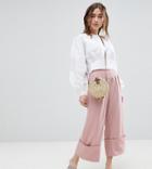 Lost Ink Petite Pants With Wide Leg And Turn Up Hems-pink