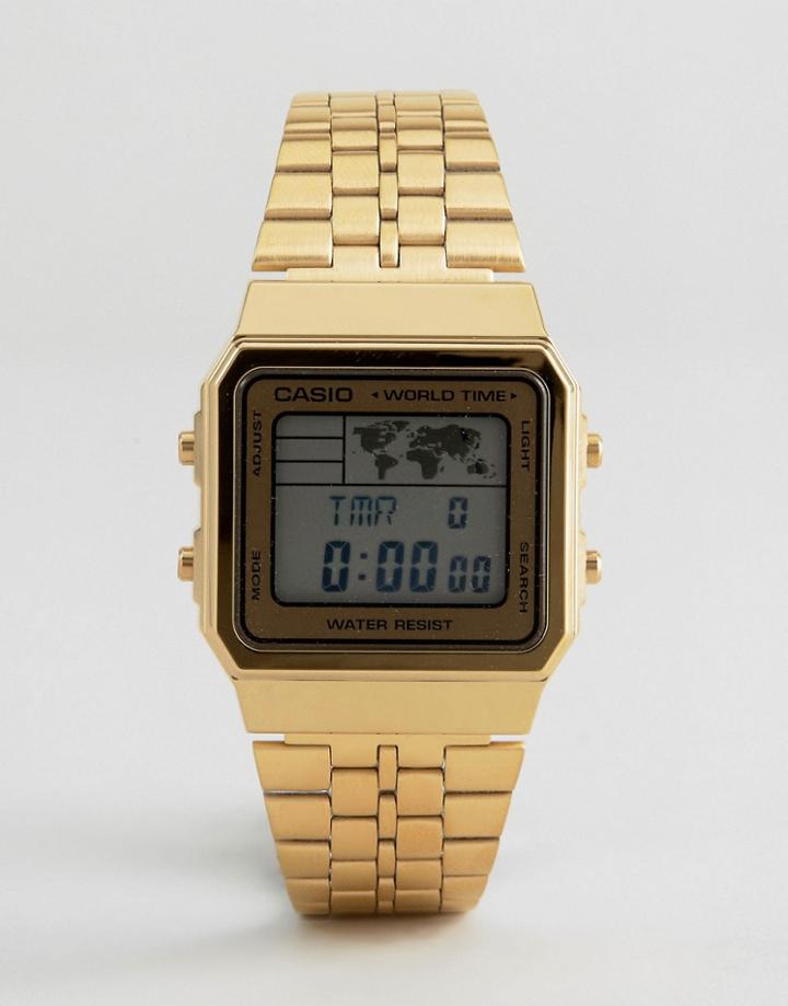 Casio Digital Map Watch In Gold A500wga-1df - Gold