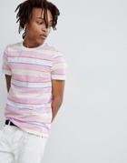 Asos Design Retro Striped T-shirt In Nepp Fabric - Pink