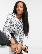 Asos Design Long Sleeve Top With Shoulder Pads In Zebra Print-multi