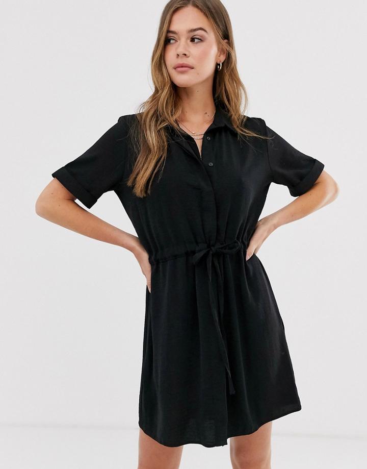 New Look Tie Waist Detail Shirt Dress In Black