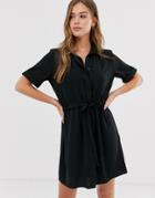 New Look Tie Waist Detail Shirt Dress In Black
