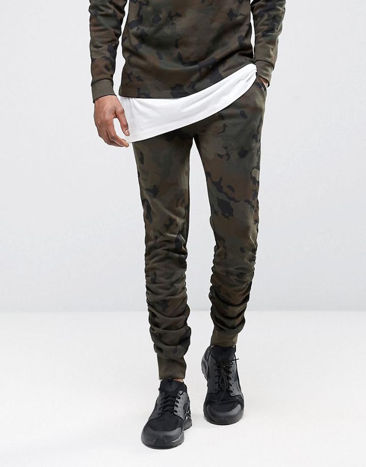 Asos Stacker Joggers With Camo Print In Khaki - Green