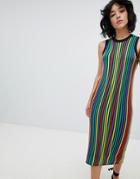 Asos Design Knitted Midi Dress In Bright Stripe - Multi