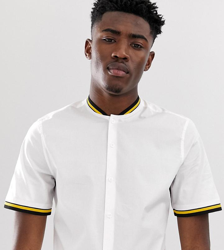 Asos Design Tall Skinny Fit White Shirt With Rib Collar And Cuffs - White