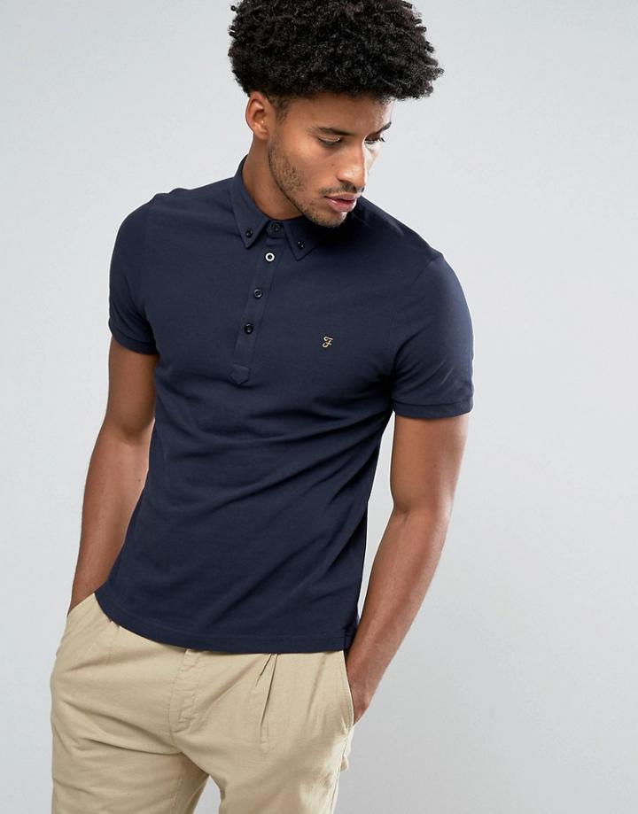 Farah Merriweather Short Sleeve Marl Polo Shirt In True Navy - Navy