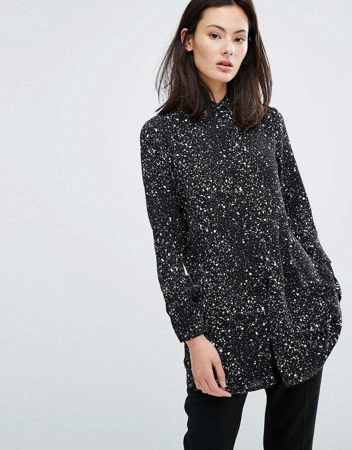 Influence Cosmic Print Shirt Dress - Black
