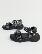 Buffalo Eisla Logo Chunky Flat Sandals - Black