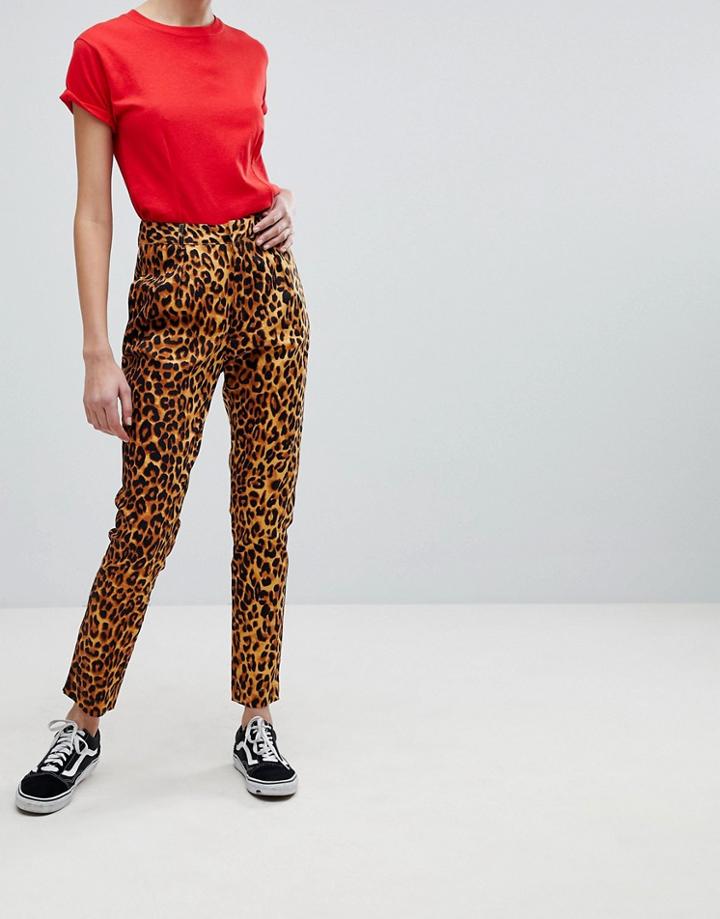 Daisy Street Peg Pants In Leopard Print - Multi