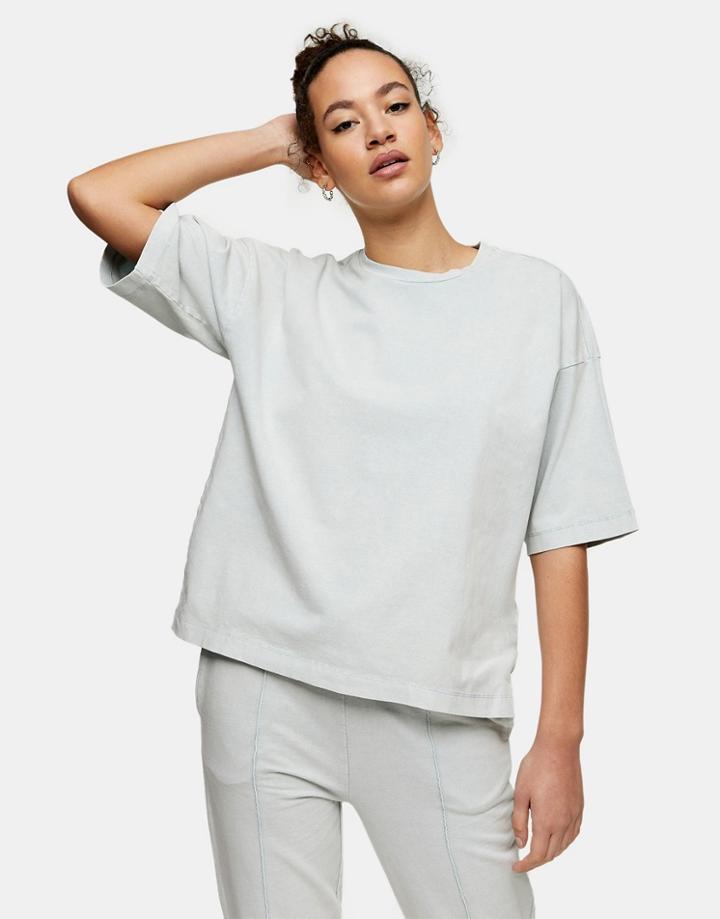 Topshop Acid Wash Oversized T-shirt In Sage Green