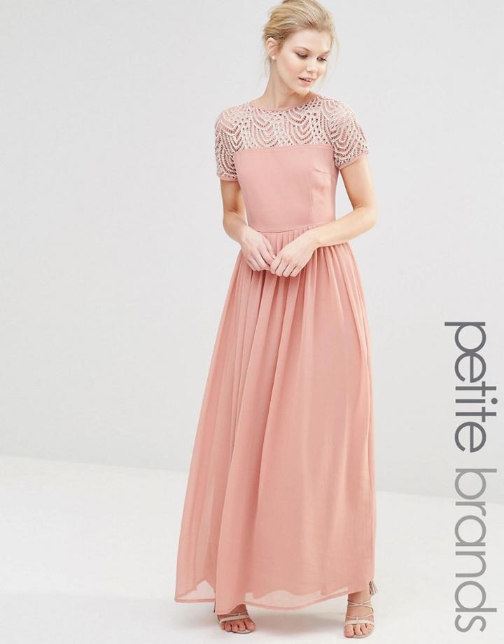 Maya Petite Pleated Maxi Dress With Pearl Embellishment - Dusty Pink