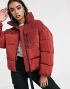 Asos Design Padded Jacket With Cord Patching In Red-yellow