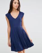 Traffic People Blousie Dress With Pleated Skirt - Navy