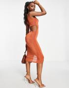 Fashionkilla Slash Bust Midi Body-conscious Dress In Rust-orange