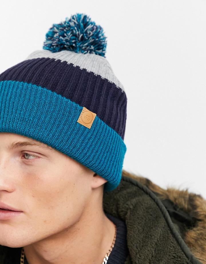 Boardmans Color Block Bobble Hat-blue