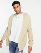 Asos Design Muscle Fit Basket Stitch Cardigan In Oatmeal-neutral