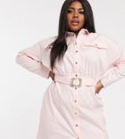 Asos Design Curve Mini Shirt Dress With Belt - Pink