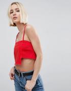 Asos Denim Crop Top In Red With Raw Hem - Red