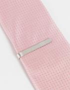 Asos Design Wedding Stainless Steel Slim Brushed Tie Bar In Silver Tone