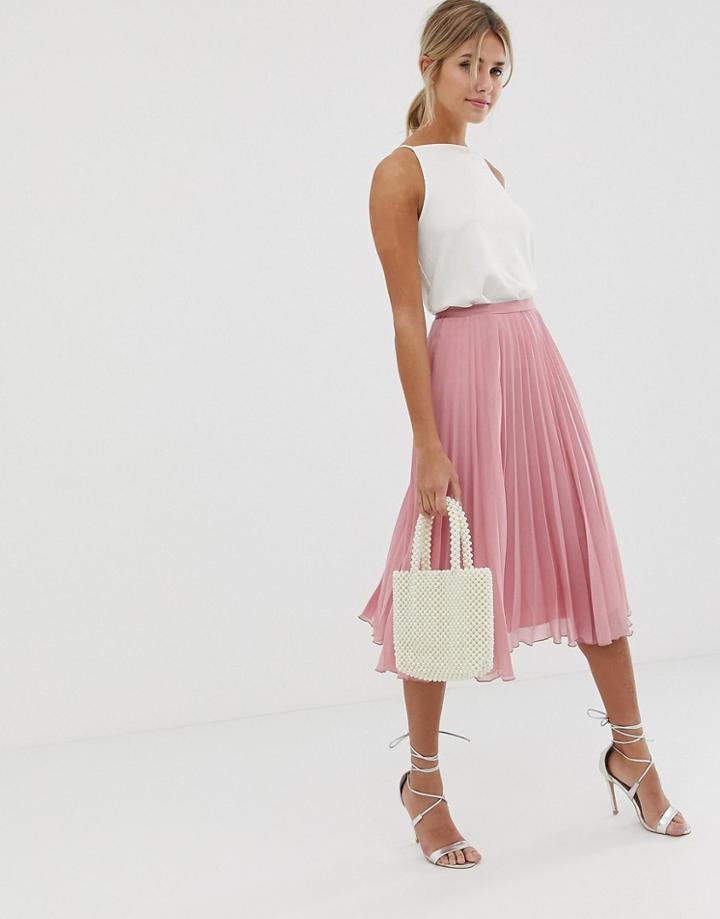 Asos Design Pleated Midi Skirt - Purple