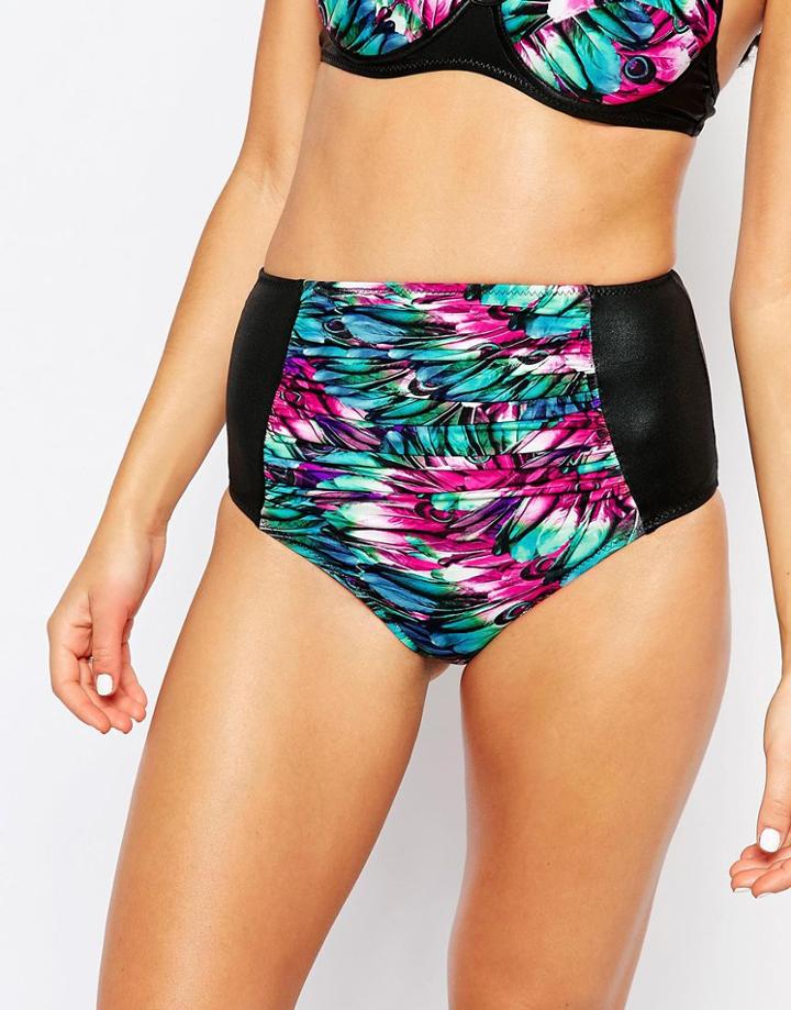 La Belle Rebelle Midnight Rambler Feathers High Waist Bikini Bottom - Feathers