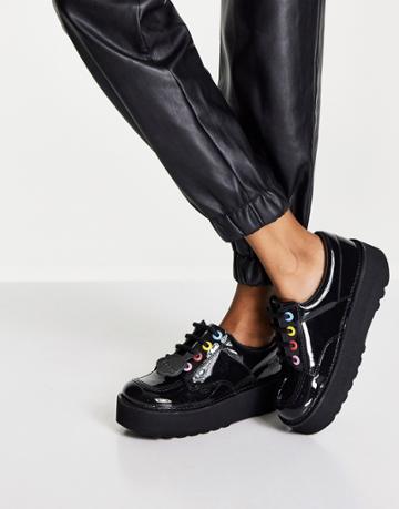 Kickers Kick Lo Stack Patent Leather Shoe In Black-multi