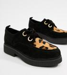 Asos Design Margo Suede Chunky Creepers In Leopard - Black