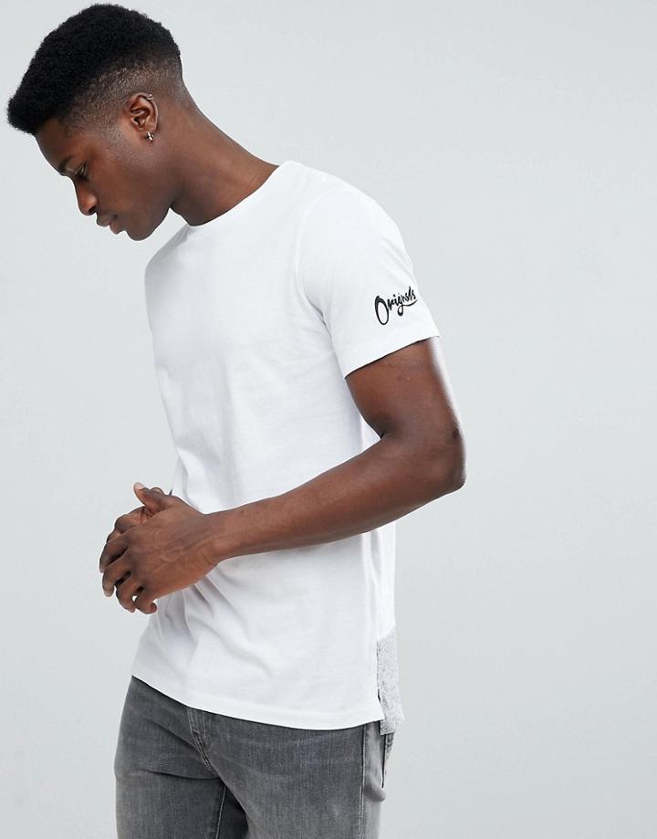 Jack & Jones Originals Longline T-shirt With Stepped Cotton Hem Detail - White