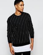 Asos Sweatshirt With Pinstripe In Black - Black