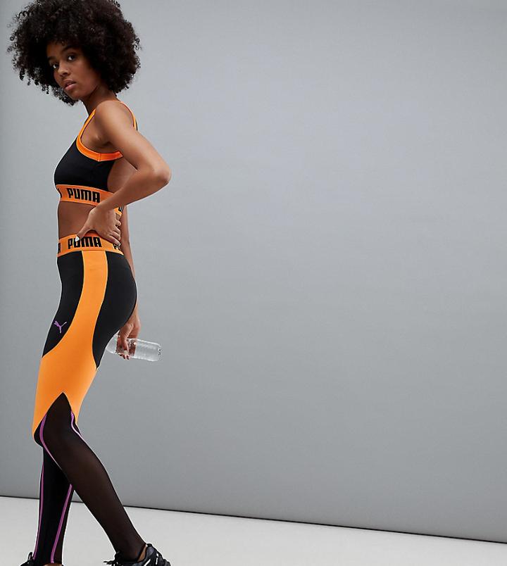 Puma Exclusive To Asos Paneled Legging In Black And Orange - Orange