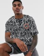 Bershka Zebra Print T-shirt With Chest Print In Black/white - Multi