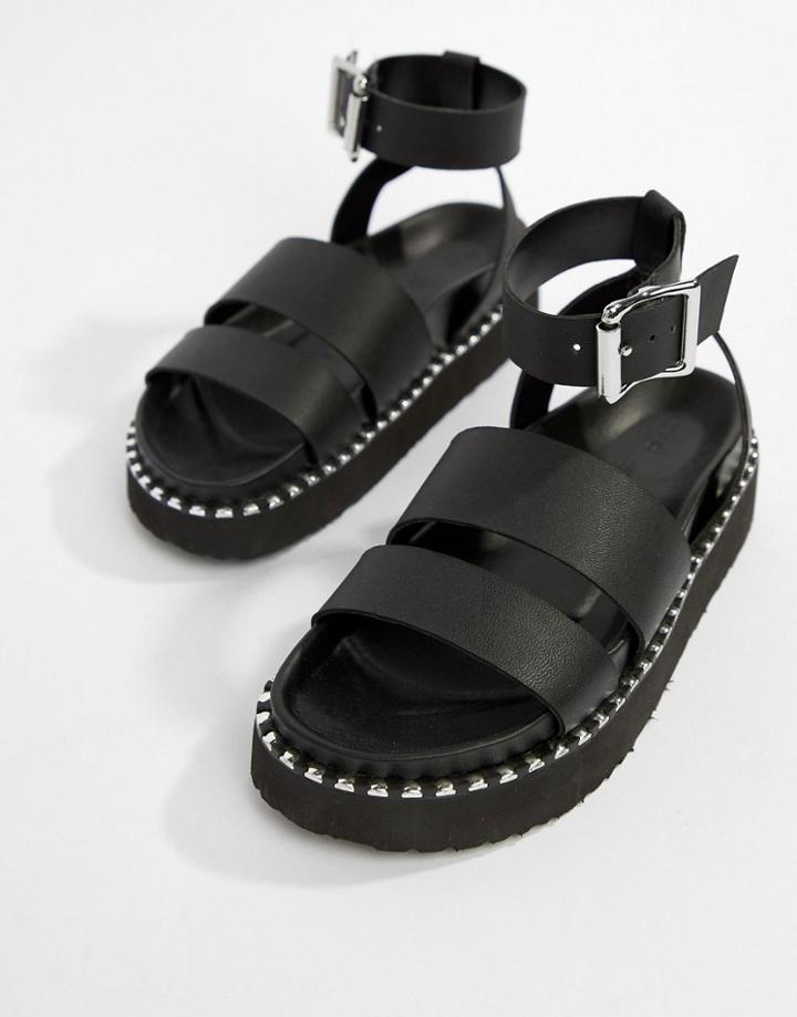 Asos Design Feebs Leather Chunky Flat Sandals - Black