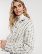 Miss Selfridge Boucle Blazer With Faux Pearl Buttons In Ivory-cream