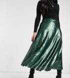 Native Youth A Line Midi Skirt In Green Sequin