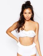 Monki Frill Detail Bandeau Bikini Top - White