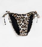 Ivory Rose Fuller Bust Mix And Match String Tie Up Bikini Bottom In Leopard Animal Print-multi