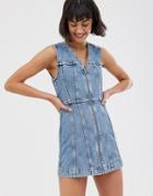 Weekday Zip Detail Denim Mini Dress In Blue