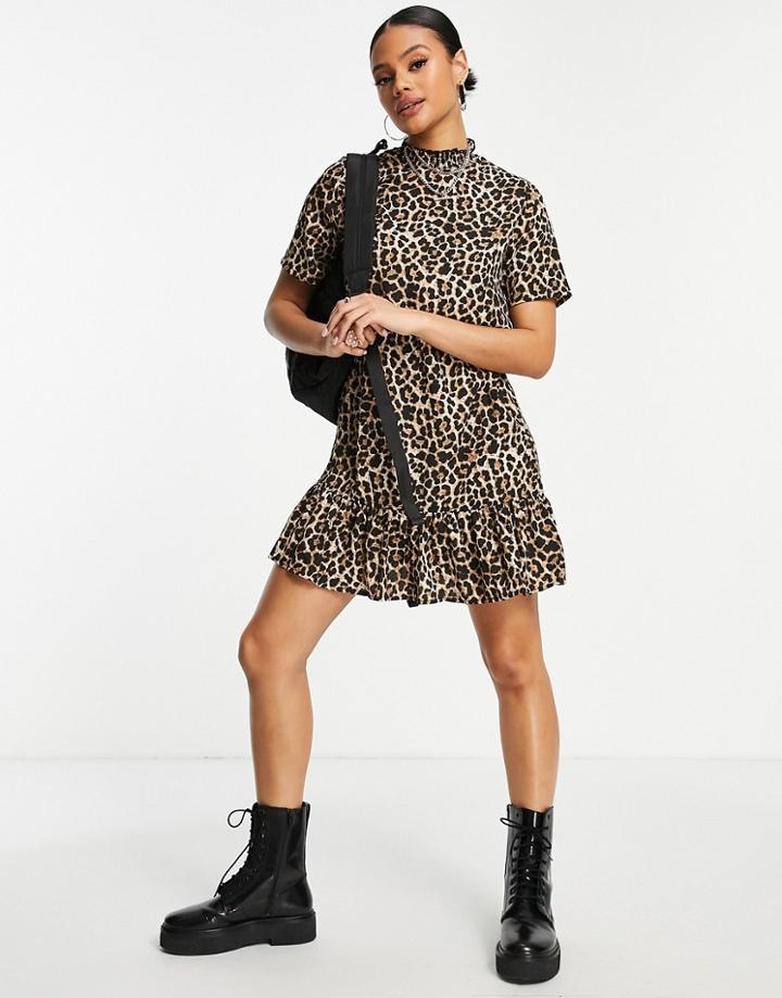 Na-kd Printed Flowy Mini Dress In Leopard-multi