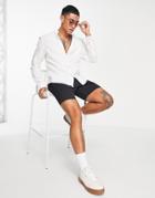 Asos Design Regular Shirt In Linen With Band Collar In White