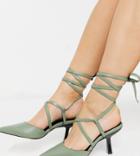 Asos Design Wide Fit Sahara Tie Leg Mid Heels In Green