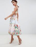 Asos Design Square Neck Floral Scuba Prom Dress - Multi